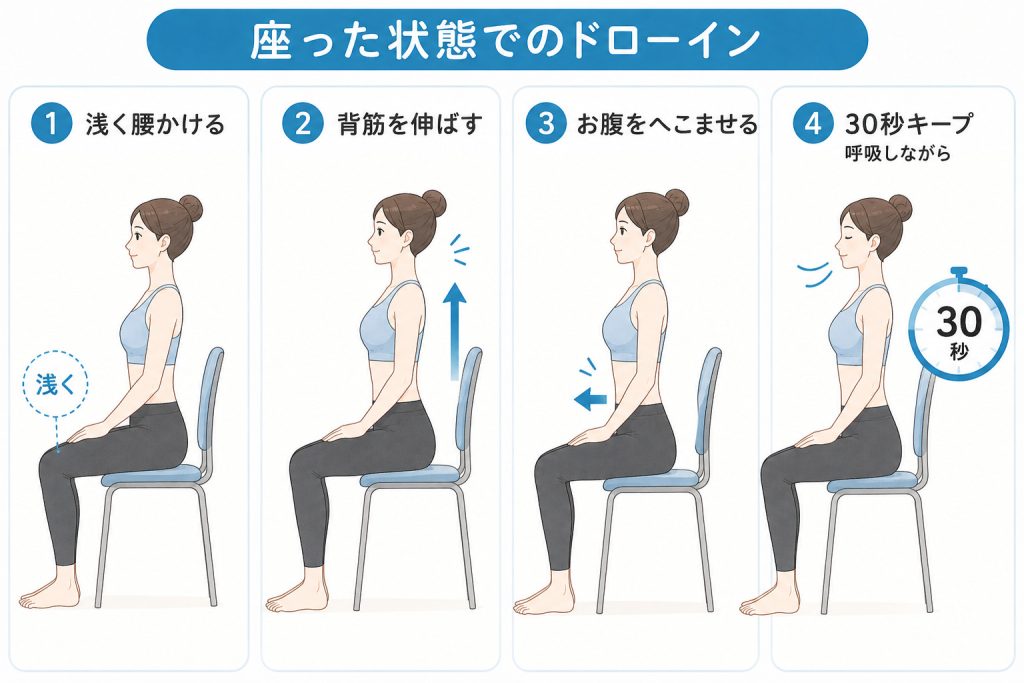 座った状態でのドローインのやり方