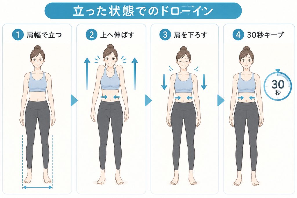 立った状態でのドローインのやり方