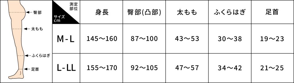 スリムレギンスのサイズ表