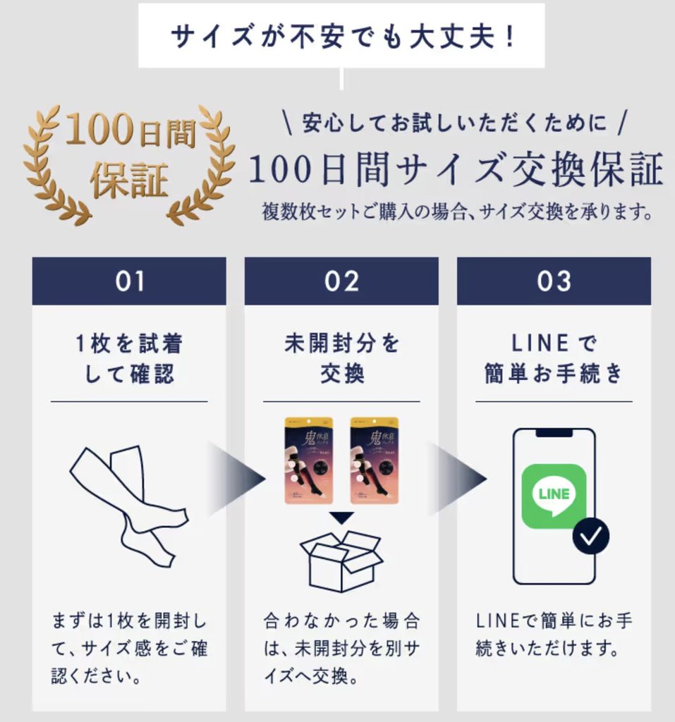 公式サイトからの購入ならサイズ交換保証を利用できる